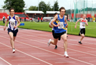 Sam Bentley (Leeds City) wins the Junior Mens 100 metres, Gateshead Tartan Gamess